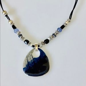Necklace Pendant Artisan Abstract Design Blue Bead